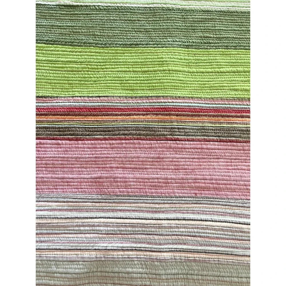 The Company Store Full Queen Coverlet Bedspread Blanket Pink Green Gray Stripe